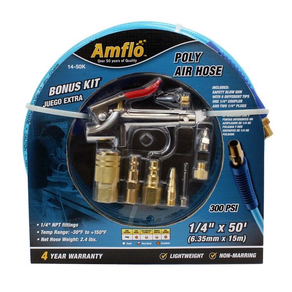 Amflo Poly Air Hose 50 ft.x1/4", w/Bonus 9 pcs. 14-50K